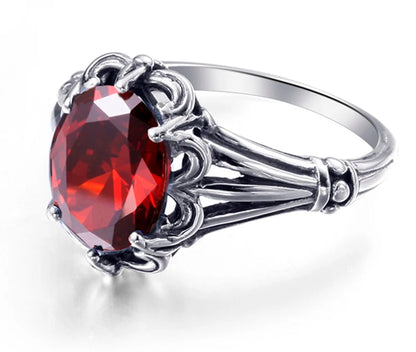 Damen-Eheringe Vintage Stil Aus 925er Sterlingsilber Mit Granatkristall Und Zirkonia