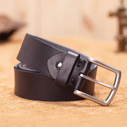 Herren Echtleder-Gürtel 3,5 cm Erste Schicht Rindsleder Stiftschnalle Jeans Casual Vintage