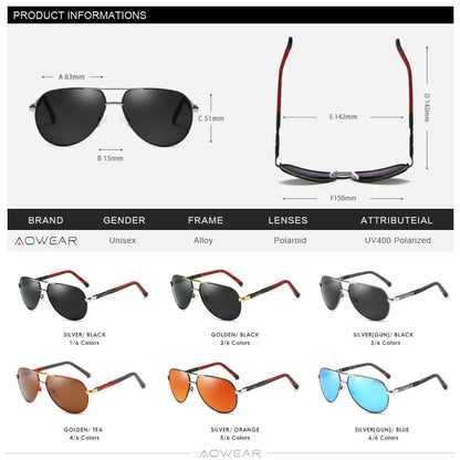 AOWEAR Luftfahrt Polarisierte Sonnenbrille Männer Aluminium Fahren Spiegel Sonnenbrille Männlich Marke Designer Retro Brillen Zubehör gafas