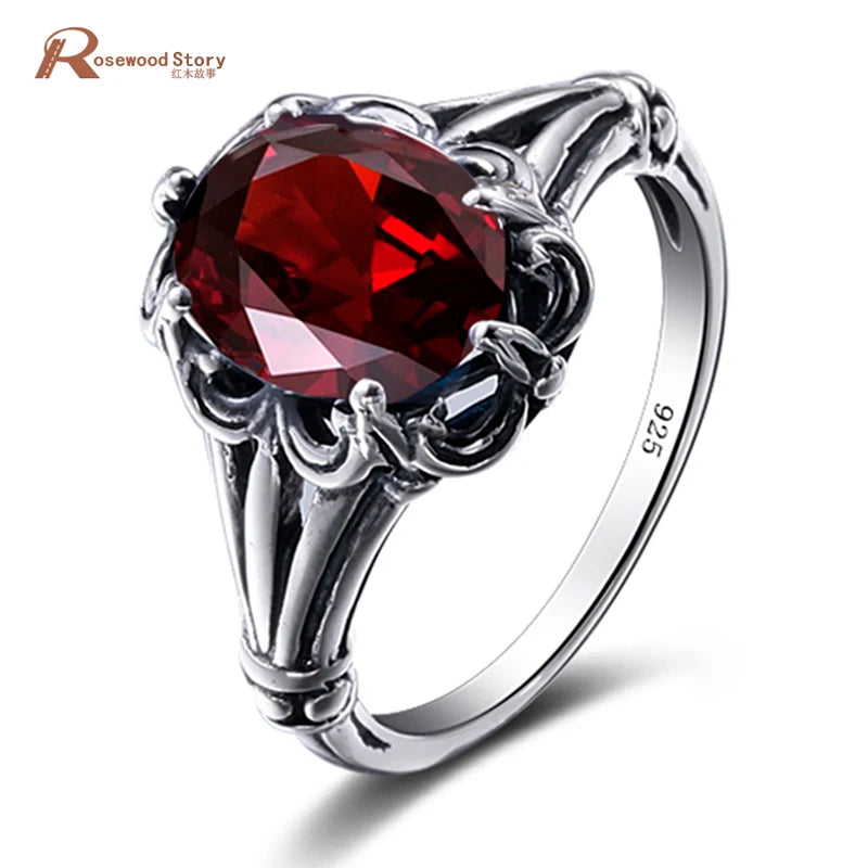 Damen-Eheringe Vintage Stil Aus 925er Sterlingsilber Mit Granatkristall Und Zirkonia