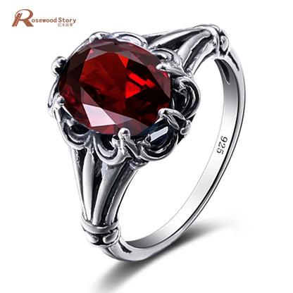 Damen-Eheringe Vintage Stil Aus 925er Sterlingsilber Mit Granatkristall Und Zirkonia