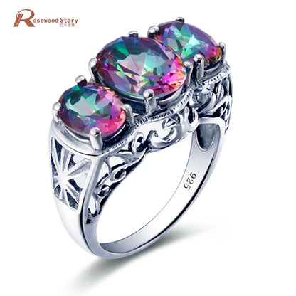 Damen-Cocktailring aus 925er Sterlingsilber mit Regenbogen-Topas und Zirkoniastein für festliche Anlässe
