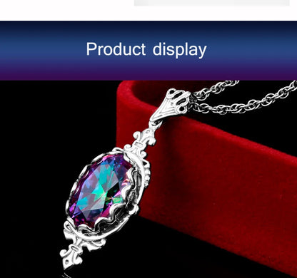 Damen-Halskette aus 925er Sterlingsilber mit Regenbogen-Topas-Anhänger Boho Vintage Stil Handgefertigt