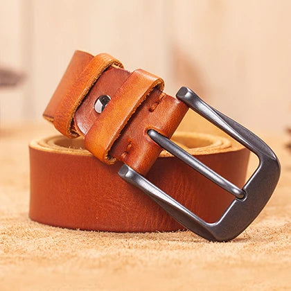 Herren Echtleder-Gürtel Erste Schicht Rindsleder Retro Stiftschnalle Designer Casual