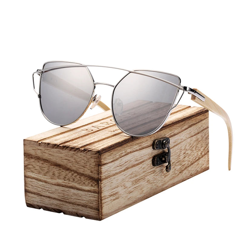 Damen-Sonnenbrille Holz Katzenauge polarisiert Luxus Geschenkbox