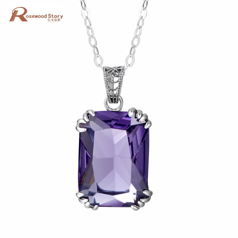 Damen-Anhänger aus 925er Sterlingsilber Mit Amethyststein Vintage Stil Ohne Kette Elegantes Schmuckstück