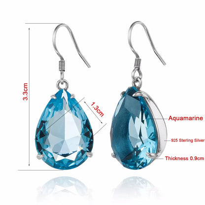 Damen-Hänger-Ohrringe Aus Sterlingsilber Handgefertigt Mit Aquamarin Stein Für Elegante Alltags- und Festtagslooks