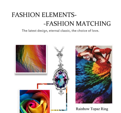 Damen-Halskette aus 925er Sterlingsilber mit Regenbogen-Topas-Anhänger Boho Vintage Stil Handgefertigt