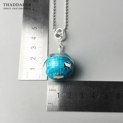Damen-Halskette Perlen-Kette Globus-Anhaenger aus Sterlingsilber