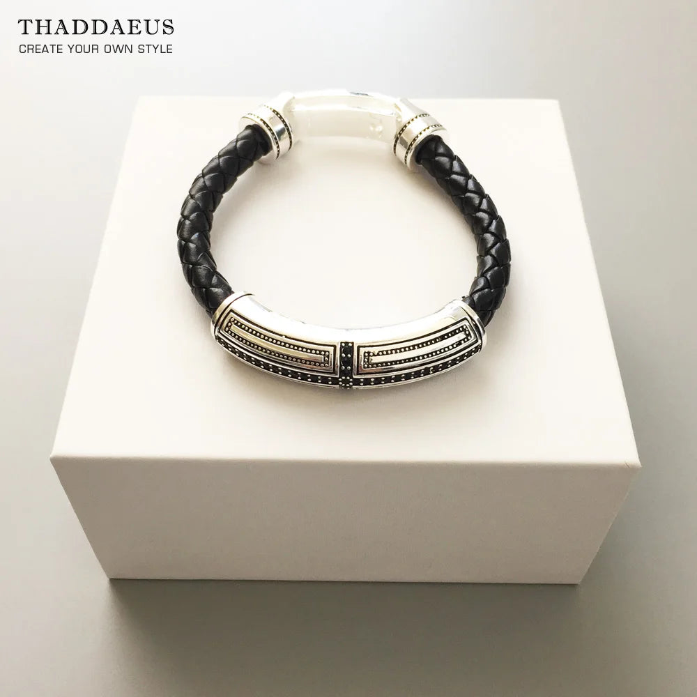 Damen-Armband Leder Kreuz Rebel aus Sterlingsilber