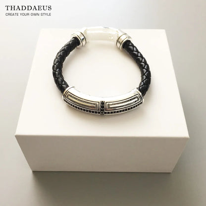 Damen-Armband Leder Kreuz Rebel aus Sterlingsilber