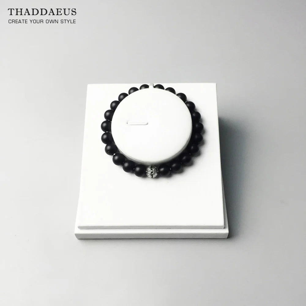 Damen-Armband Obsidian Karma Kreuzperle mattschwarz aus Sterlingsilber
