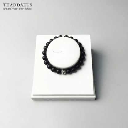Damen-Armband Obsidian Karma Kreuzperle mattschwarz aus Sterlingsilber
