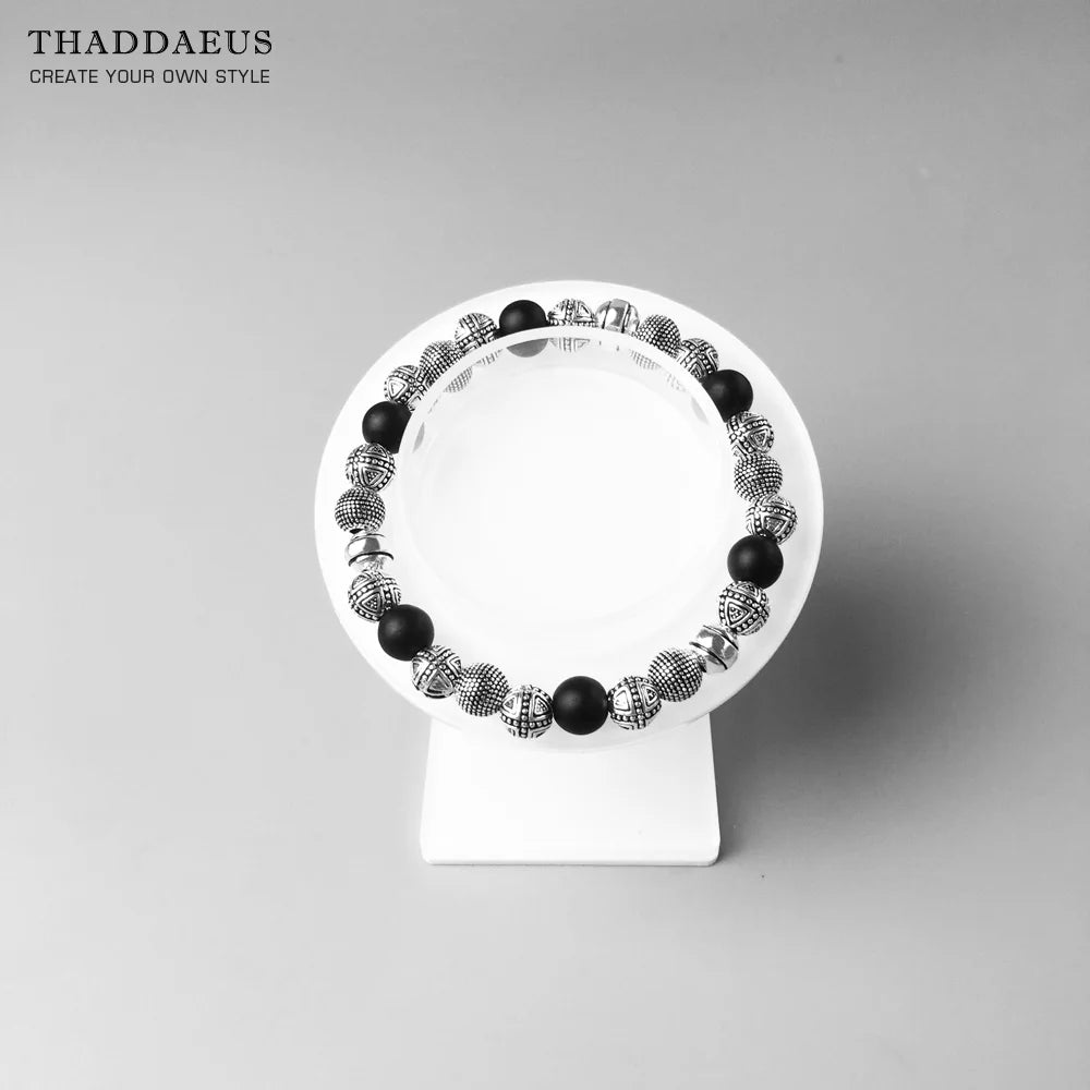 Damen-Armband Kreuz Perlen Obsidian Rebel II aus Sterlingsilber