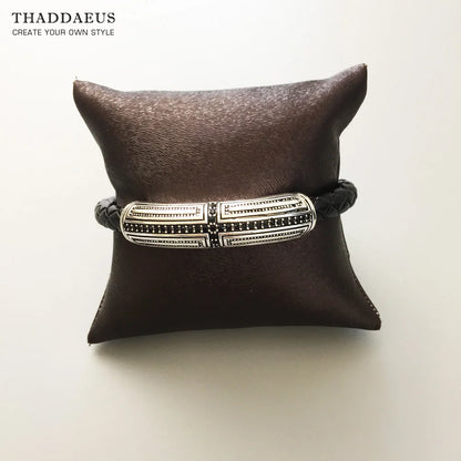 Damen-Armband Leder Kreuz Rebel aus Sterlingsilber