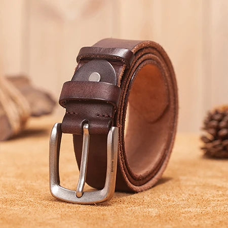 Herren Echtleder-Gürtel Braun Rindsleder 3,8 cm Stiftschnalle Vintage Jeans