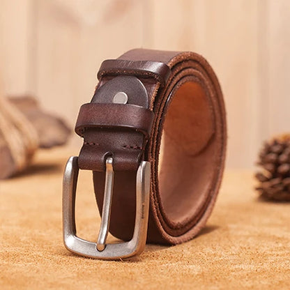 Herren Echtleder-Gürtel Braun Rindsleder 3,8 cm Stiftschnalle Vintage Jeans