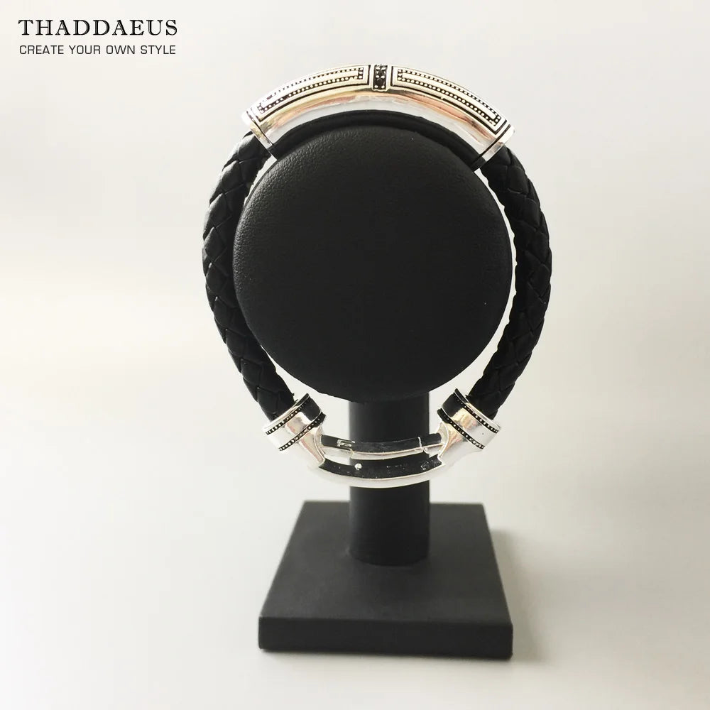 Damen-Armband Leder Kreuz Rebel aus Sterlingsilber