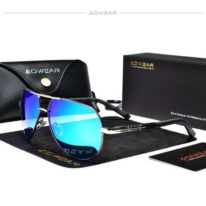 AOWEAR Luftfahrt Polarisierte Sonnenbrille Männer Aluminium Fahren Spiegel Sonnenbrille Männlich Marke Designer Retro Brillen Zubehör gafas