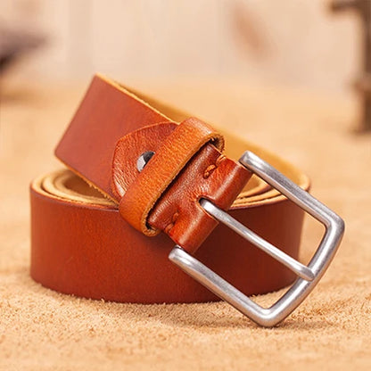 Herren Echtleder-Gürtel 3,5 cm Erste Schicht Rindsleder Stiftschnalle Jeans Casual Vintage