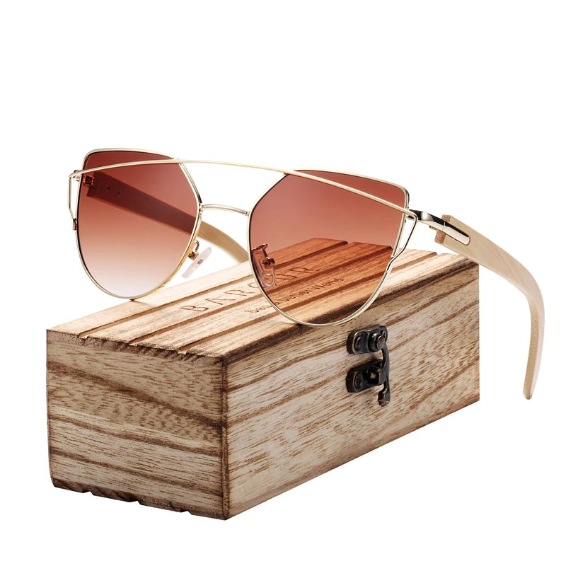 Damen-Sonnenbrille Holz Katzenauge polarisiert Luxus Geschenkbox