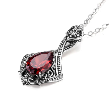 Damen-Granat-Anhänger aus 925er Sterling Silber - Vintage Schmuckstück, handgefertigt