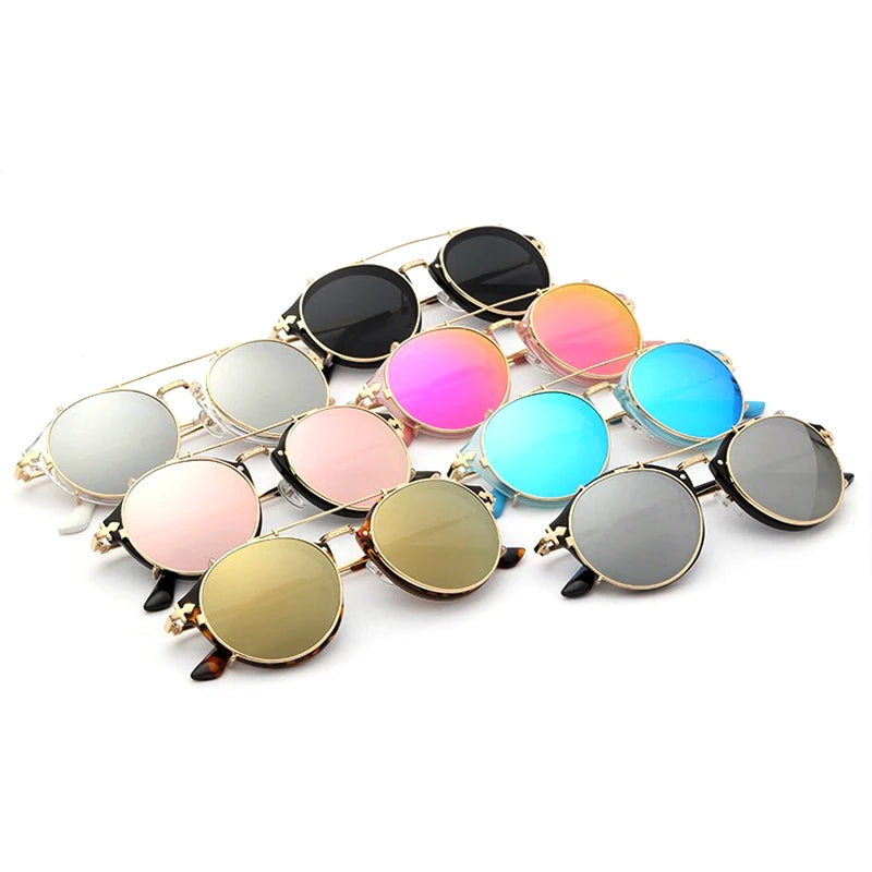 Sonnenbrille rund Steampunk Clip-On abnehmbar polarisiert Markenbox Herren
