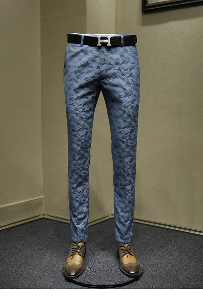 Herrenanzüge Hosen Blau Camouflage Bedruckt Mode Freizeitanzug Hose Slim Fit Büro Geschäftsmann Hochzeit Bräutigam Tragen Lange Hose