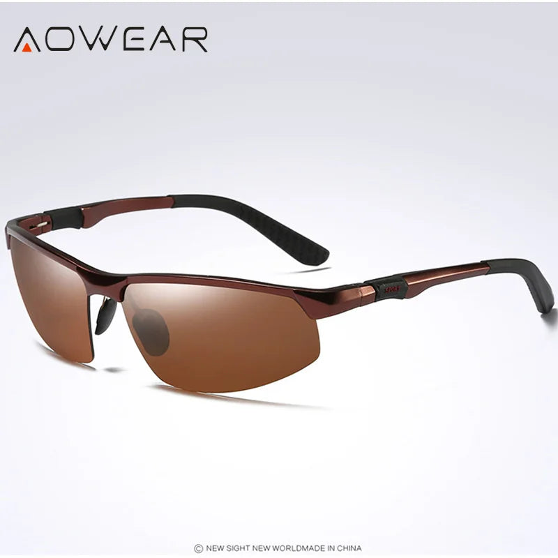 AOWEAR Luxus Qualität Randlose Spiegel Sonnenbrille Männer Polarisierte Sport Im Freien Sonnenbrille Retro UV400 Anti-glare Fahren Sonnenbrille