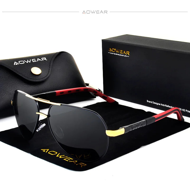 AOWEAR Luftfahrt Polarisierte Sonnenbrille Männer Aluminium Fahren Spiegel Sonnenbrille Männlich Marke Designer Retro Brillen Zubehör gafas