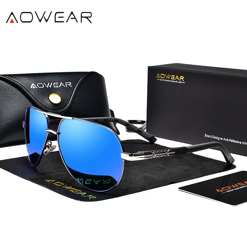 AOWEAR Luftfahrt Polarisierte Sonnenbrille Männer Aluminium Fahren Spiegel Sonnenbrille Männlich Marke Designer Retro Brillen Zubehör gafas