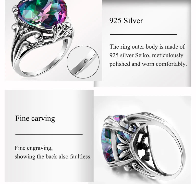 Damen-Ring Herzform Aus 925er Sterlingsilber Mit Mystic Topas Und Funkelndem Kristall
