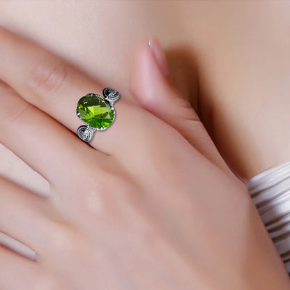 Damen-Ring Aus Sterlingsilber Mit Peridot August Geburtsstein Vintage-Charme Schmuckstück