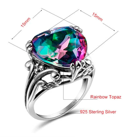 Damen-Ring Herzform Aus 925er Sterlingsilber Mit Mystic Topas Und Funkelndem Kristall