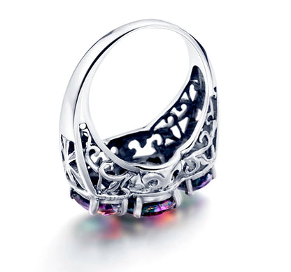 Damen-Cocktailring aus 925er Sterlingsilber mit Regenbogen-Topas und Zirkoniastein für festliche Anlässe