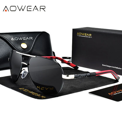 AOWEAR Luftfahrt Polarisierte Sonnenbrille Männer Aluminium Fahren Spiegel Sonnenbrille Männlich Marke Designer Retro Brillen Zubehör gafas