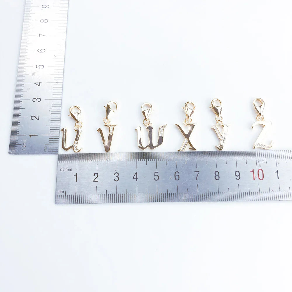 Damen-Charm-Anhänger Buchstaben Alphabet golden Vintage aus Sterlingsilber