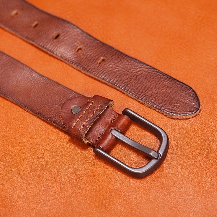 Herren Premium Echtleder-Gürtel Vintage Stiftschnalle Casual 3,8 cm Rindsleder