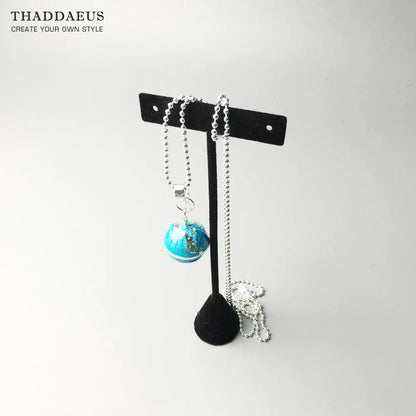 Damen-Halskette Perlen-Kette Globus-Anhaenger aus Sterlingsilber