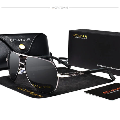 AOWEAR Luftfahrt Polarisierte Sonnenbrille Männer Aluminium Fahren Spiegel Sonnenbrille Männlich Marke Designer Retro Brillen Zubehör gafas