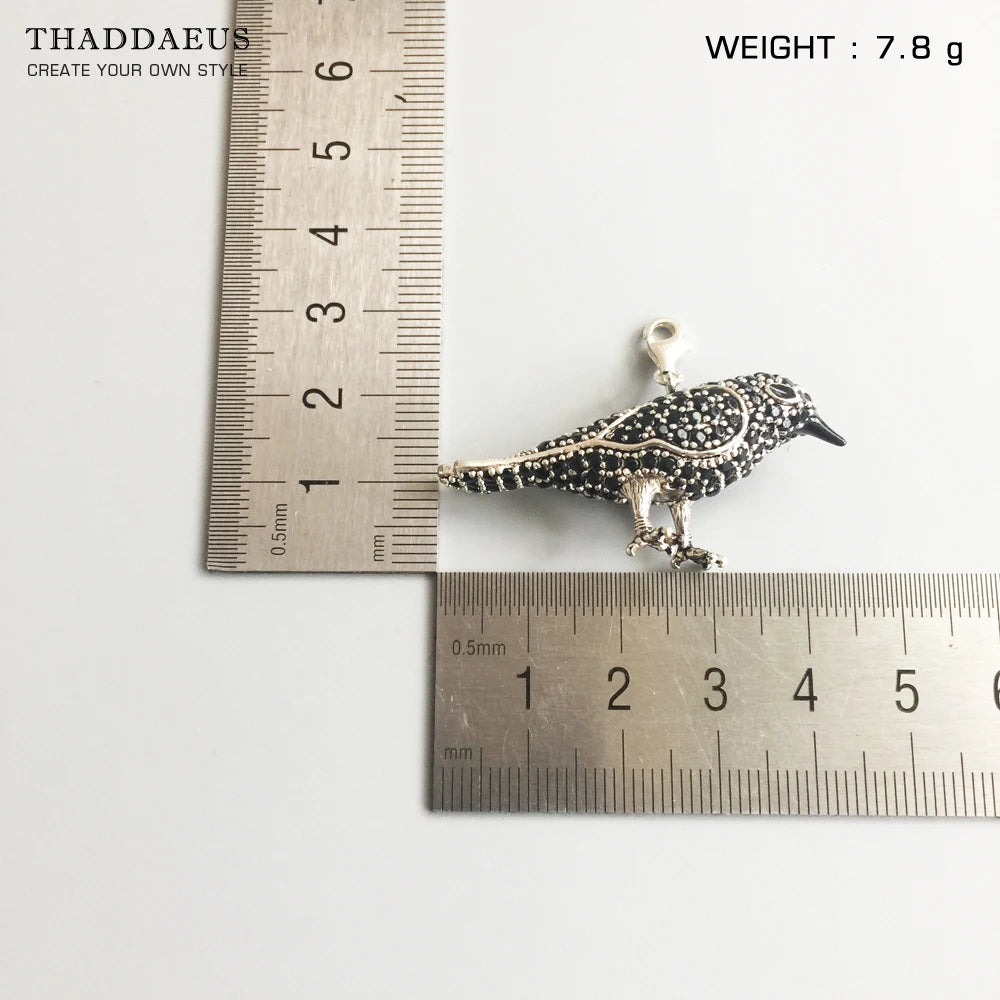 Damen-Charm-Anhänger Rabe Pavé mystisch aus Sterlingsilber