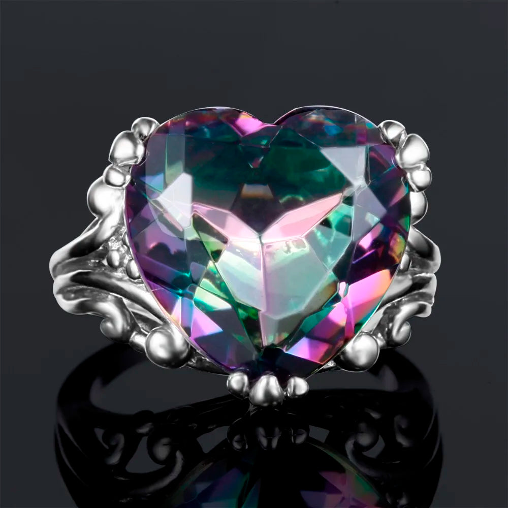Damen-Ring Herzform Aus 925er Sterlingsilber Mit Mystic Topas Und Funkelndem Kristall