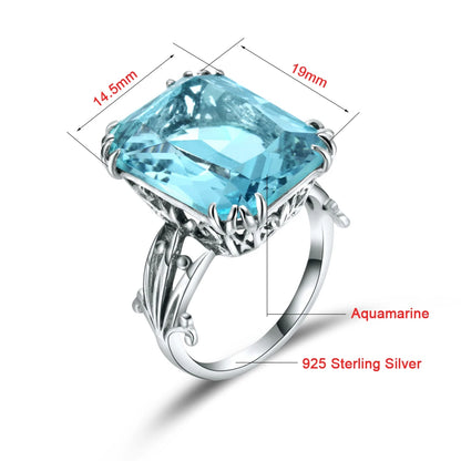 Damen-Ring aus 925er Silber mit Geburtsstein Aquamarin und himmelblauem Kristall Handgefertigt Vintage Stil