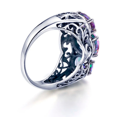 Damen-Cocktailring aus 925er Sterlingsilber mit Regenbogen-Topas und Zirkoniastein für festliche Anlässe