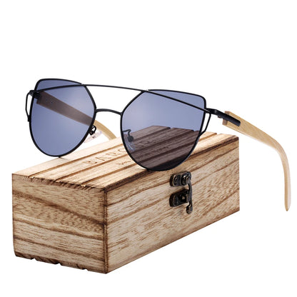 Damen-Sonnenbrille Holz Katzenauge polarisiert Luxus Geschenkbox