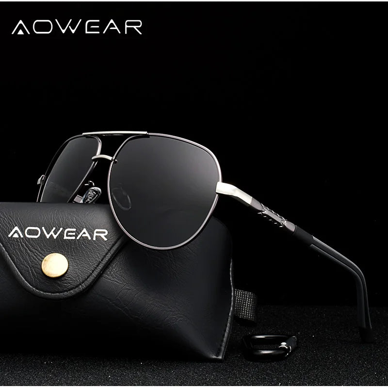 AOWEAR Luftfahrt Polarisierte Sonnenbrille Männer Aluminium Fahren Spiegel Sonnenbrille Männlich Marke Designer Retro Brillen Zubehör gafas