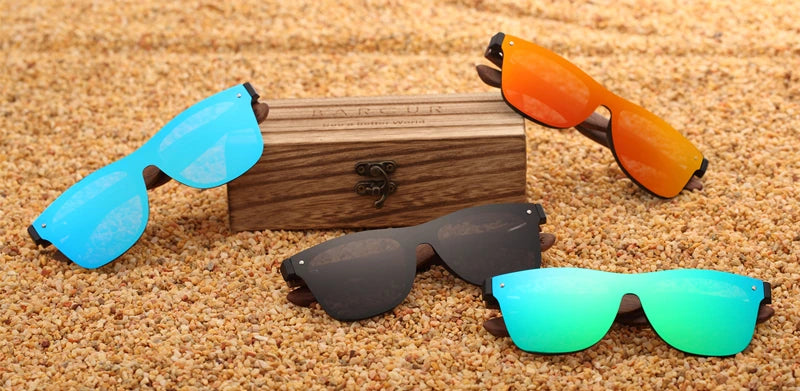 Sonnenbrille Walnuss schwarz polarisiert UV400 Holz Original-Etui Herren