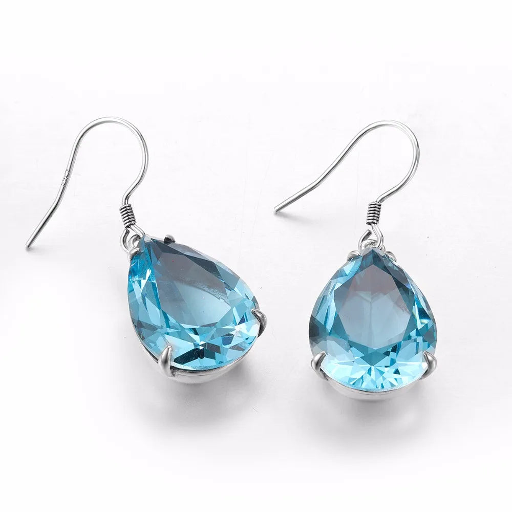 Damen-Hänger-Ohrringe Aus Sterlingsilber Handgefertigt Mit Aquamarin Stein Für Elegante Alltags- und Festtagslooks