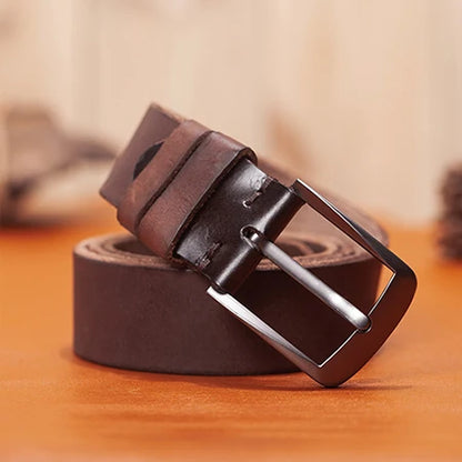 Herren Echtleder-Gürtel Retro 3,8 cm Stiftschnalle Metall Top-Qualität Rindsleder