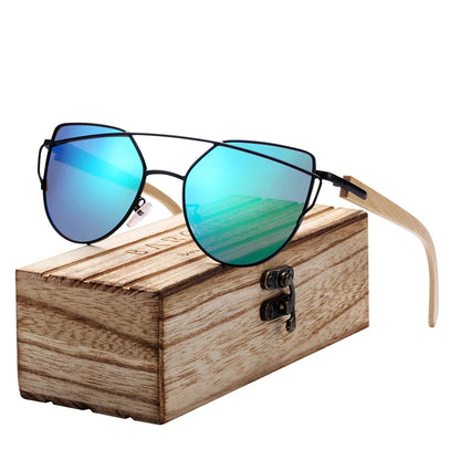 Damen-Sonnenbrille Holz Katzenauge polarisiert Luxus Geschenkbox